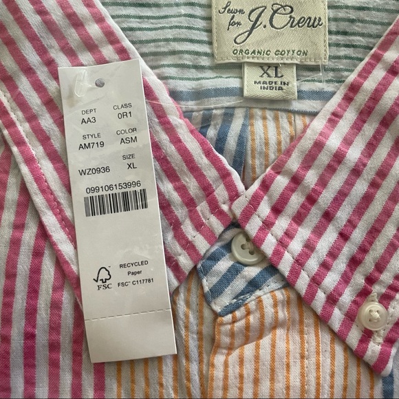 New! J Crew Slim Fit Seersucker Button Down Shirt Multi Color Stripe Size XL - Picture 3 of 16